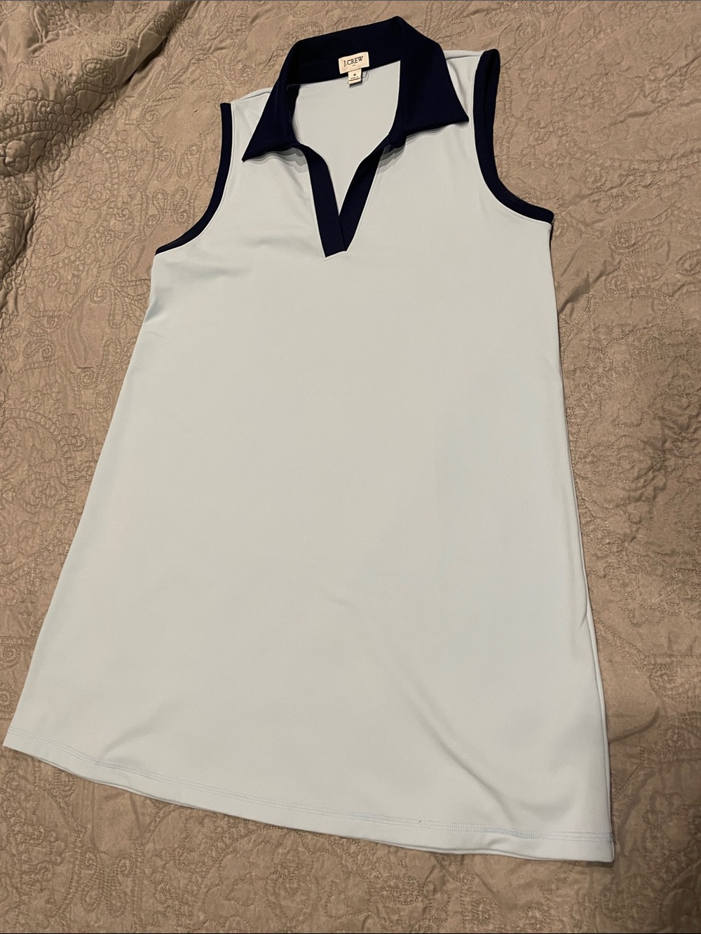 J. Crew Light Blue Sleeveless Polo dress with Navy Trim